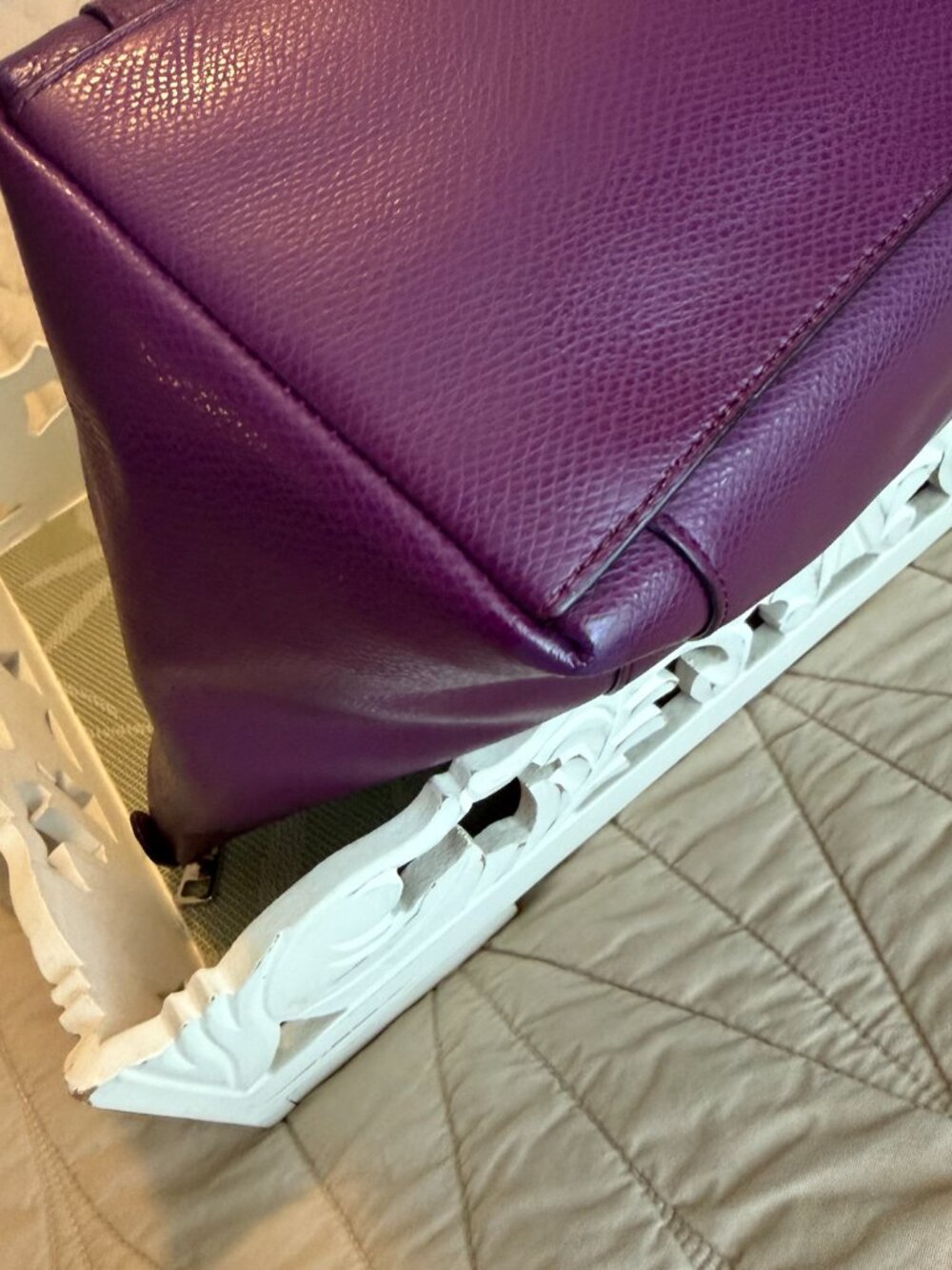 COACH Ava Chain Tote Crossgrain Leather Gold Chain Purple Plum Handbag F37201 - Picture 13 of 15